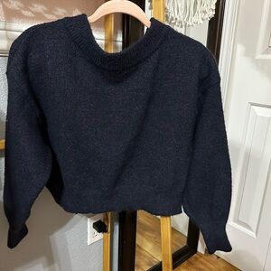 Molly Bracken Navy Women's Sweater with Black Velvet Bow Closure